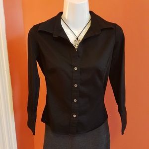 Black stretch button down blouse, Banana Republic